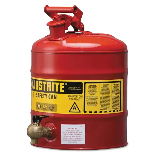 Justrite 7150140 Type I Safety Cans, Flammables, 5 gal, Red, w/540 Faucet