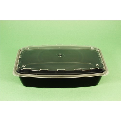 Cubeware 56 Ounce Rectangular Black & Clear Vented Lid, 100 Set