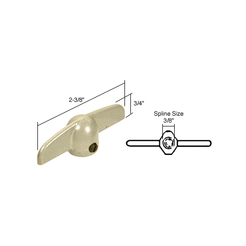 Light Brass T-Crank Window Operator Handle; 3/8" Spline Size for Anderson