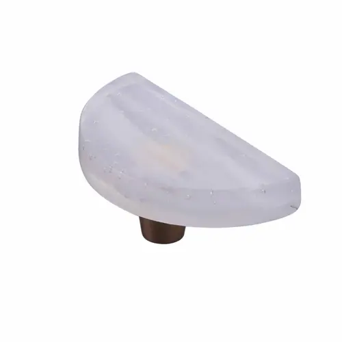 3" Fused Glass Small Half Moon Cabinet Knob Translucent White with Gold Finish