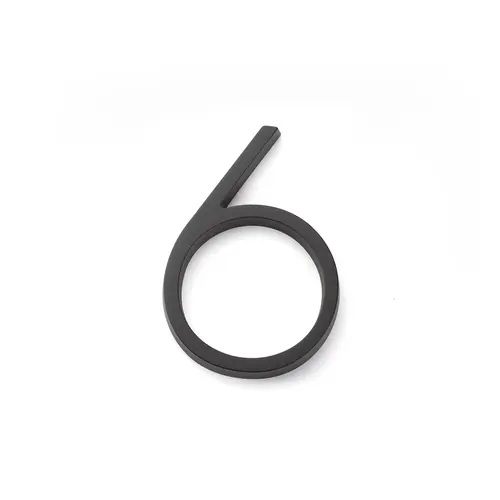 7" Modern # 6 House Number Flat Black Finish