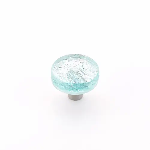 1-1/2" Round Glass Ice Cabinet Knob Pearl Aqua Finish