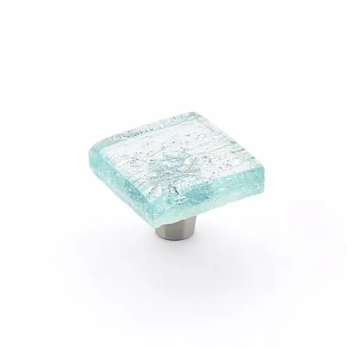 1-1/2" Square Glass Ice Cabinet Knob Pearl Aqua Finish