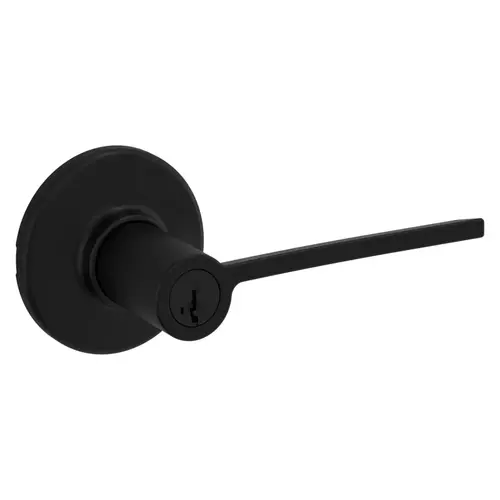 Ladera Lever with Round Rose Entry Door Lock SmartKey with 6AL Latch and RCS Strike Matte Black Finish