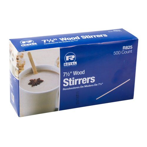 1 Box Package of 500 Royal R825 7.5 Wood Coffee Beverage Stirrers 