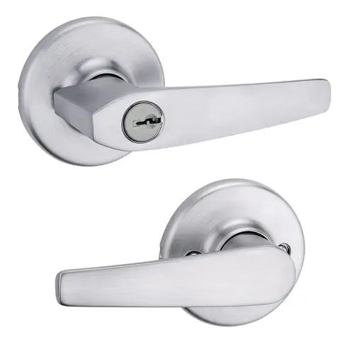 Delta Lever Vestibule Lock with 6AL Latch and RCS Strike Satin Chrome Finish