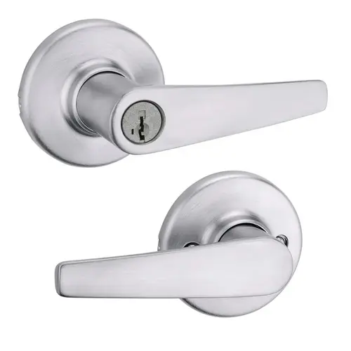 Delta Lever Vestibule Lock with 6AL Latch and RCS Strike and SmartKey Satin Chrome Finish