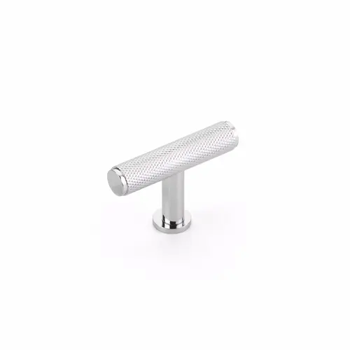 2" Center to Center Pub House Knurled T Cabinet Knob Polished Chrome Finish