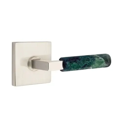 L-Square Stem Green Marble Lever Right Hand 2-3/8" Backset Passage with Square Rose for 1-1/4" to 2" Door Satin Nickel Finish