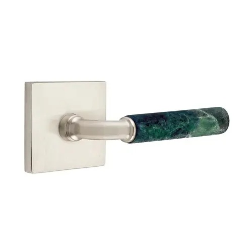 R-Bar Stem Green Marble Lever Dummy Pair with Square Rose for 1-1/4" to 2" Door Satin Nickel Finish