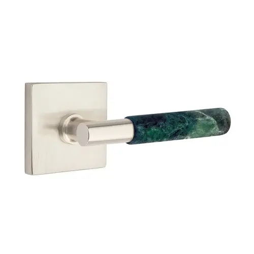 T-Bar Stem Green Marble Lever Left Hand 2-3/8" Backset Privacy with Square Rose for 1-1/4" to 2" Door Satin Nickel Finish