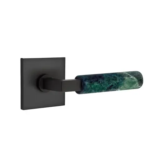 L-Square Stem Green Marble Lever Left Hand 2-3/8" Backset Privacy with Square Rose for 1-1/4" to 2" Door Flat Black Finish