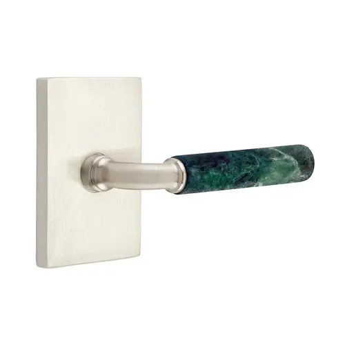 R-Bar Stem Green Marble Lever Right Hand 2-3/8" Backset Privacy with Modern Rectangular Rose for 1-1/4" to 2" Door Satin Nickel Finish