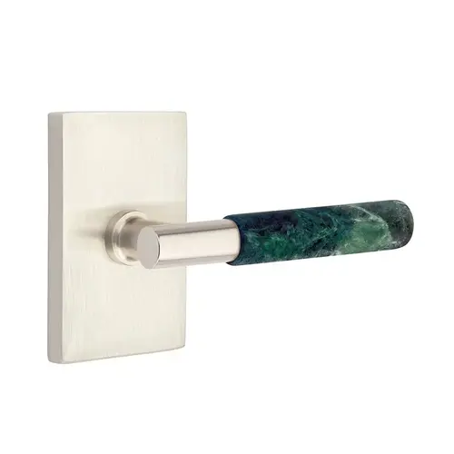 T-Bar Stem Green Marble Lever Left Hand 2-3/8" Backset Privacy with Modern Rectangular Rose for 1-1/4" to 2" Door Satin Nickel Finish