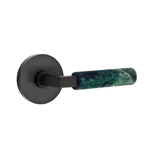 L-Square Stem Green Marble Lever Right Hand 2-3/8" Backset Passage with Disk Rose for 1-1/4" to 2" Door Flat Black Finish