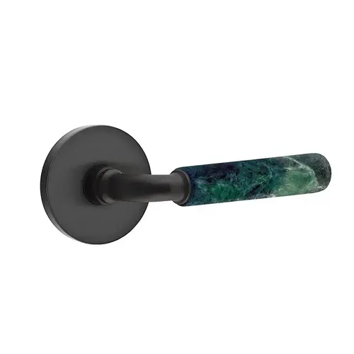 R-Bar Stem Green Marble Lever Left Hand 2-3/8" Backset Privacy with Disk Rose for 1-1/4" to 2" Door Flat Black Finish