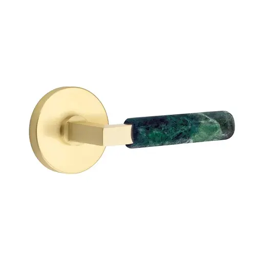 L-Square Stem Green Marble Lever Left Hand 2-3/8" Backset Passage with Disk Rose for 1-1/4" to 2" Door Satin Brass Finish