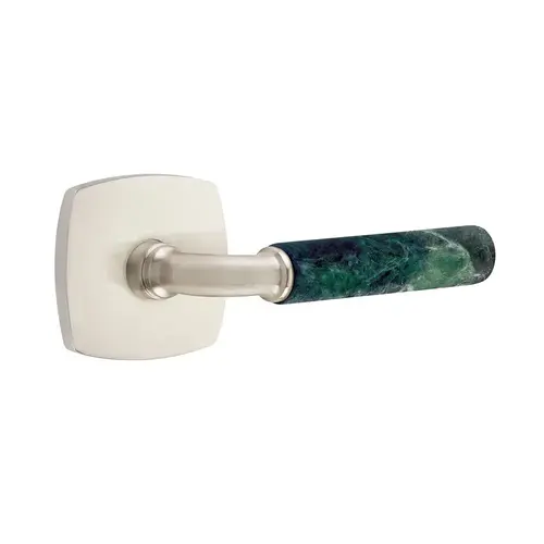 R-Bar Stem Green Marble Lever Dummy Pair with Urban Modern Rose for 1-1/4" to 2" Door Satin Nickel Finish