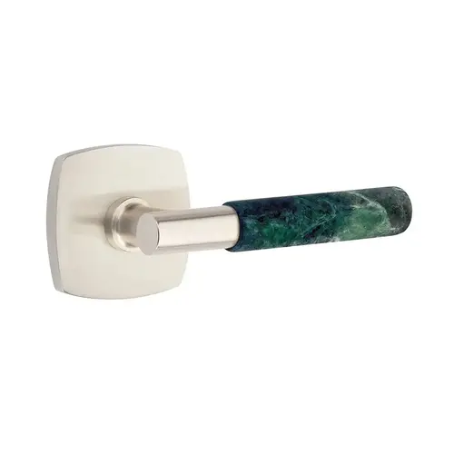 T-Bar Stem Green Marble Lever Left Hand 2-3/8" Backset Passage with Urban Modern Rose for 1-1/4" to 2" Door Satin Nickel Finish