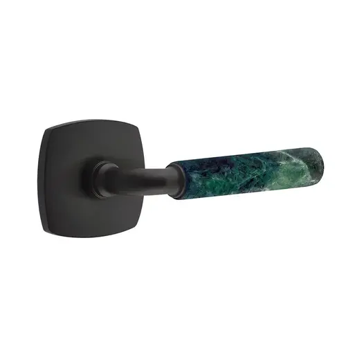 R-Bar Stem Green Marble Lever Right Hand 2-3/8" Backset Privacy with Urban Modern Rose for 1-1/4" to 2" Door Flat Black Finish