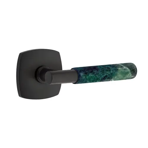 T-Bar Stem Green Marble Lever Left Hand 2-3/8" Backset Privacy with Urban Modern Rose for 1-1/4" to 2" Door Flat Black Finish