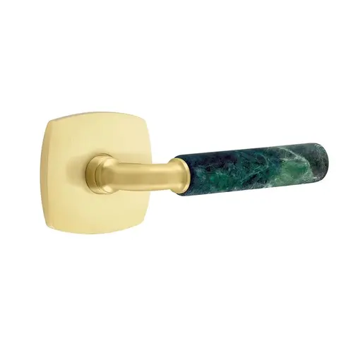 R-Bar Stem Green Marble Lever Right Hand 2-3/8" Backset Passage with Urban Modern Rose for 1-1/4" to 2" Door Satin Brass Finish