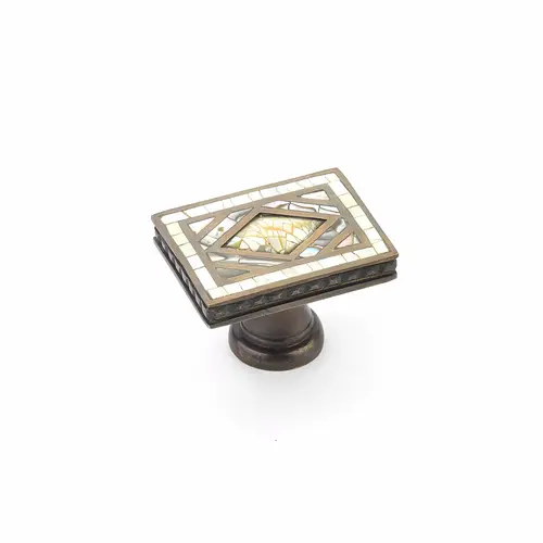 1-7/8" x 1-1/4" Square Yellow Mother of Pearl Diamond Avalon Bay Cabinet Knob Aged Dover Finish