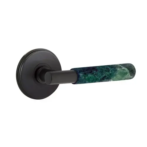 T-Bar Stem Green Marble Lever Right Hand 2-3/8" Backset Privacy with Watford Rose for 1-1/4" to 2" Door Flat Black Finish