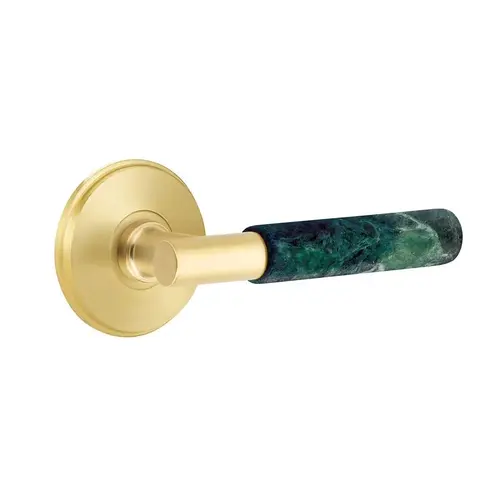 T-Bar Stem Green Marble Lever Left Hand 2-3/8" Backset Privacy with Watford Rose for 1-1/4" to 2" Door Satin Brass Finish