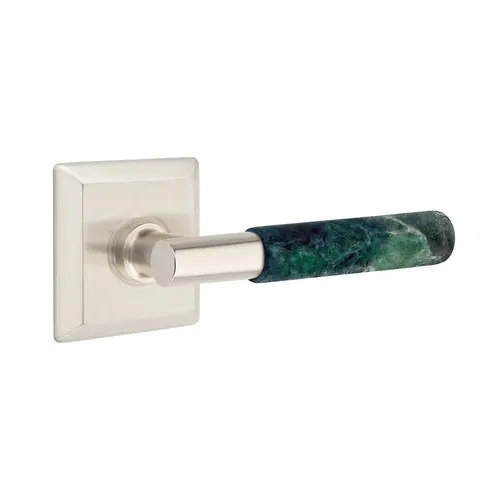 T-Bar Stem Green Marble Lever Left Hand 2-3/8" Backset Privacy with Quincy Rose for 1-1/4" to 2" Door Satin Nickel Finish