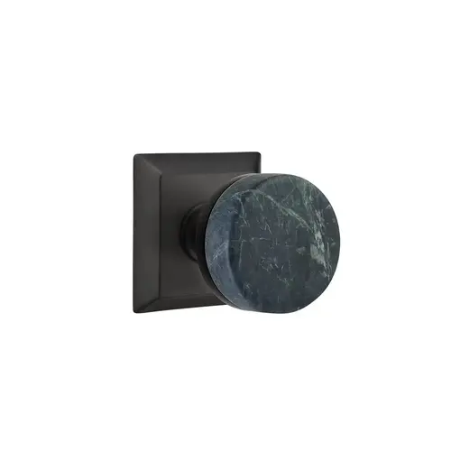 Conical Stem Green Marble Knob 2-3/8" Backset Passage with Quincy Rose for 1-1/4" to 2" Door Flat Black Finish