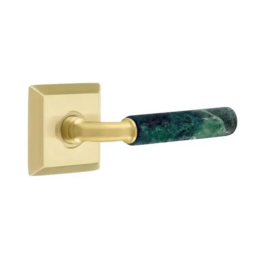 R-Bar Stem Green Marble Lever Right Hand 2-3/8" Backset Passage with Quincy Rose for 1-1/4" to 2" Door Satin Brass Finish