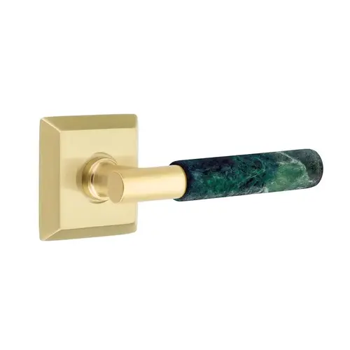 T-Bar Stem Green Marble Lever Right Hand 2-3/8" Backset Passage with Quincy Rose for 1-1/4" to 2" Door Satin Brass Finish