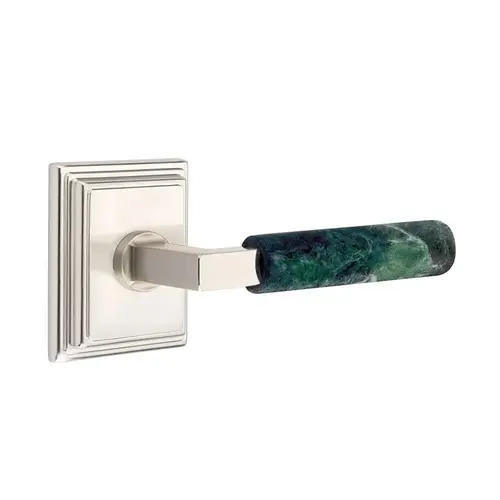 L-Square Stem Green Marble Lever Left Hand 2-3/8" Backset Privacy with Wilshire Rose for 1-1/4" to 2" Door Satin Nickel Finish