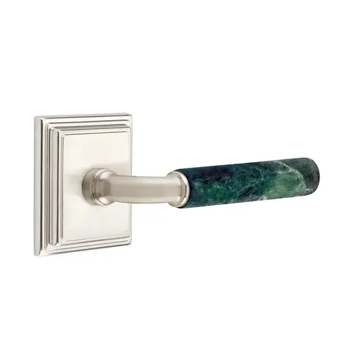 R-Bar Stem Green Marble Lever Left Hand 2-3/8" Backset Privacy with Wilshire Rose for 1-1/4" to 2" Door Satin Nickel Finish