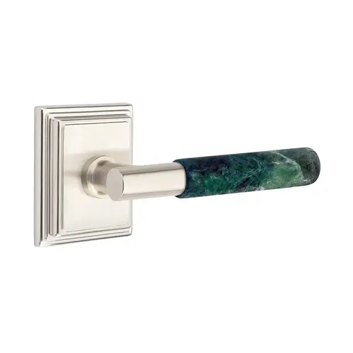 T-Bar Stem Green Marble Lever Left Hand 2-3/8" Backset Privacy with Wilshire Rose for 1-1/4" to 2" Door Satin Nickel Finish