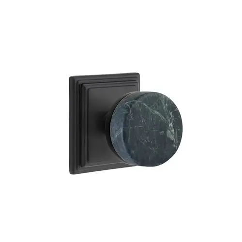 Conical Stem Green Marble Knob Dummy Pair with Wilshire Rose for 1-1/4" to 2" Door Flat Black Finish