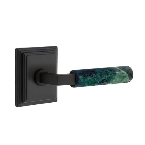 L-Square Stem Green Marble Lever Dummy Pair with Wilshire Rose for 1-1/4" to 2" Door Flat Black Finish