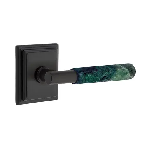 T-Bar Stem Green Marble Lever Right Hand 2-3/8" Backset Privacy with Wilshire Rose for 1-1/4" to 2" Door Flat Black Finish