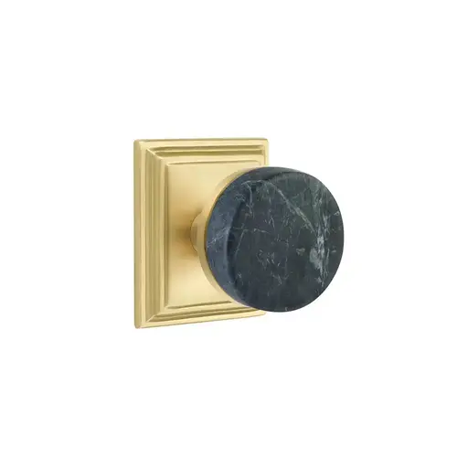 Conical Stem Green Marble Knob 2-3/8" Backset Passage with Wilshire Rose for 1-1/4" to 2" Door Satin Brass Finish