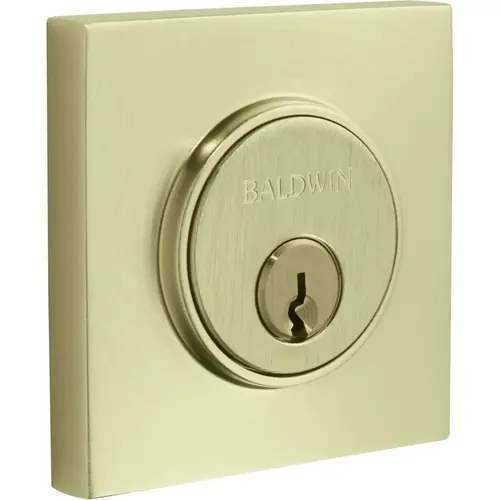 Contemporary Square Single Cylinder Deadbolt Lifetime Satin Brass Finish