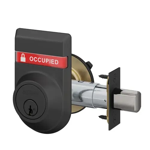 Grade 2 Single Cylinder Deadbolt with C Keyway KD with 12287 Latch and 10094 Strike and Outside Occupied Vacant Indicator Matte Black Finish