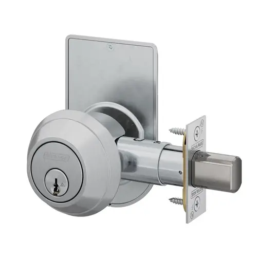 Grade 1 Single Cylinder Deadbolt C Keyway with 12296 Latch and 10094 Strike and Inside Locked Unlocked Indicator Satin Chrome Finish