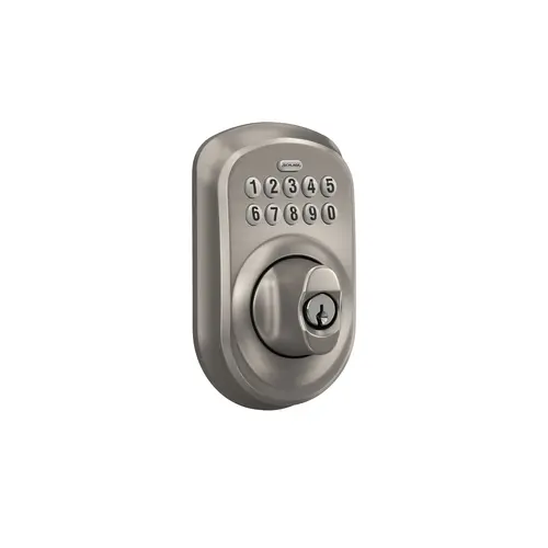 20 Minute Fire Rated Plymouth Electronic Keypad Deadbolt C Keyway with 12397 Latch and 10116 Strike Satin Nickel Finish