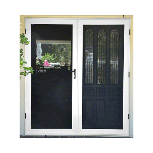 Security Screen White Finish 4-Sided Custom Size Premium French Security Door with Active Door on Left
