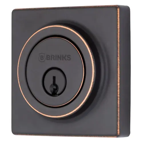 Brinks E2402150 Mendocino Series Contemporary Square Single Cylinder Deadbolt with 4 Way Adjustable Backset Matte Black Finish Tuscan Bronze