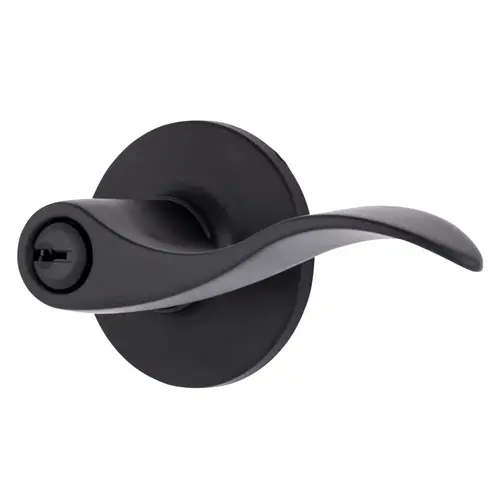 Brinks E2418122 Raleigh Series Keyed Entry Transitional Wave Lever and Round Rose with 4 Way Adjustable Latch and Round Corner Full Lip Strike Matte Black Finish