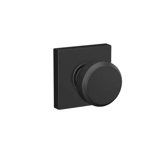 Bowery Knob with Collins Rose Passage Lock with 16080 Latch and 10027 Strike Matte Black by Satin Nickel Finish