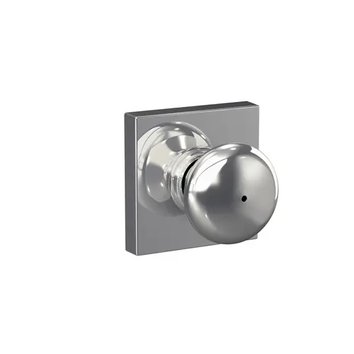 Plymouth Knob with Collins Rose Privacy Lock with 16080 Latch and 10027 Strike Bright Chrome Finish