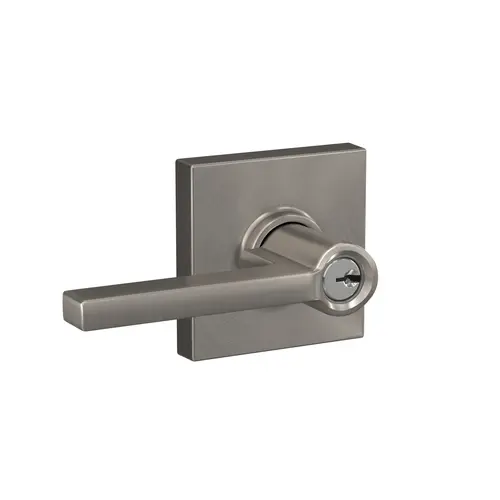 Latitude Lever with Collins Rose Keyed Entry Lock C Keyway with 16211 Latch and 10063 Strike Satin Nickel by Black Stainless Finish